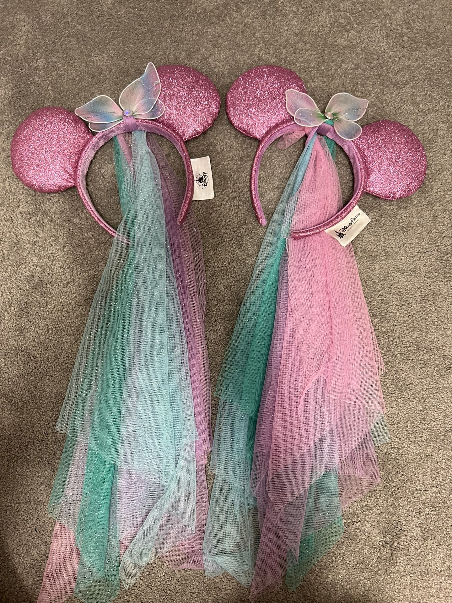 Two Disney Parks Minnie Mouse Butterfly Fairy Wings Ears Butterfly Headband Veil