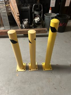 Yellow Steel Safety Bollards Set of 3