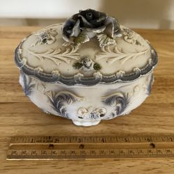 Vintage Ceramic Jewelry Box With Flowers