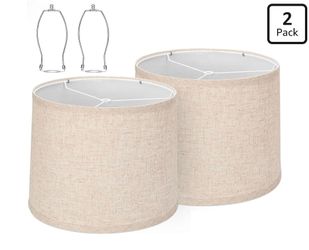 drum lamp shades Set of 2 for table lamps – 11.6" Top x 12.6" Bottom x 9.8" High, Qvtekn Medium Beige Lampshades for floor lamps (Spider Fitter), Natu
