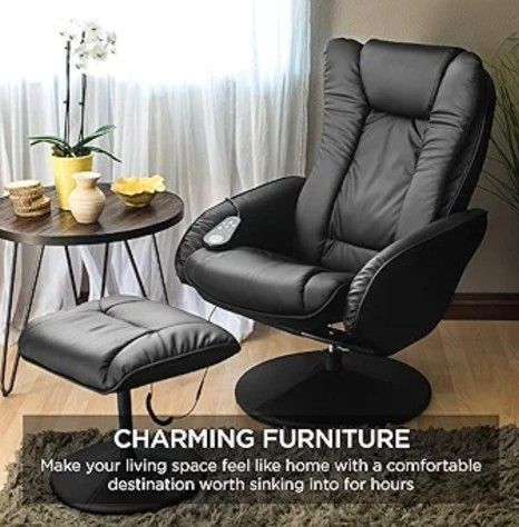 LUXURIOUS Faux Leather Electric Massage & Heat Recliner w/Ottoman