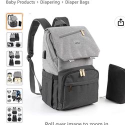NPAA Diaper Bag Backpack, Large Capacity and Waterproof Travel Backpack for Mommy and Dad,with Cosmetic Bag/USB Charging Port/Key Chain(Grey Black)