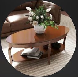 New in Box Solid Wood Oval Coffee Table – Brown Walnut