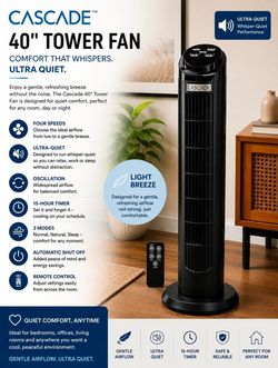 40 inch tower fan with remote 
Ultra quiet
