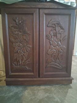 Authentic real wooden princess Carved flower bar cabinet