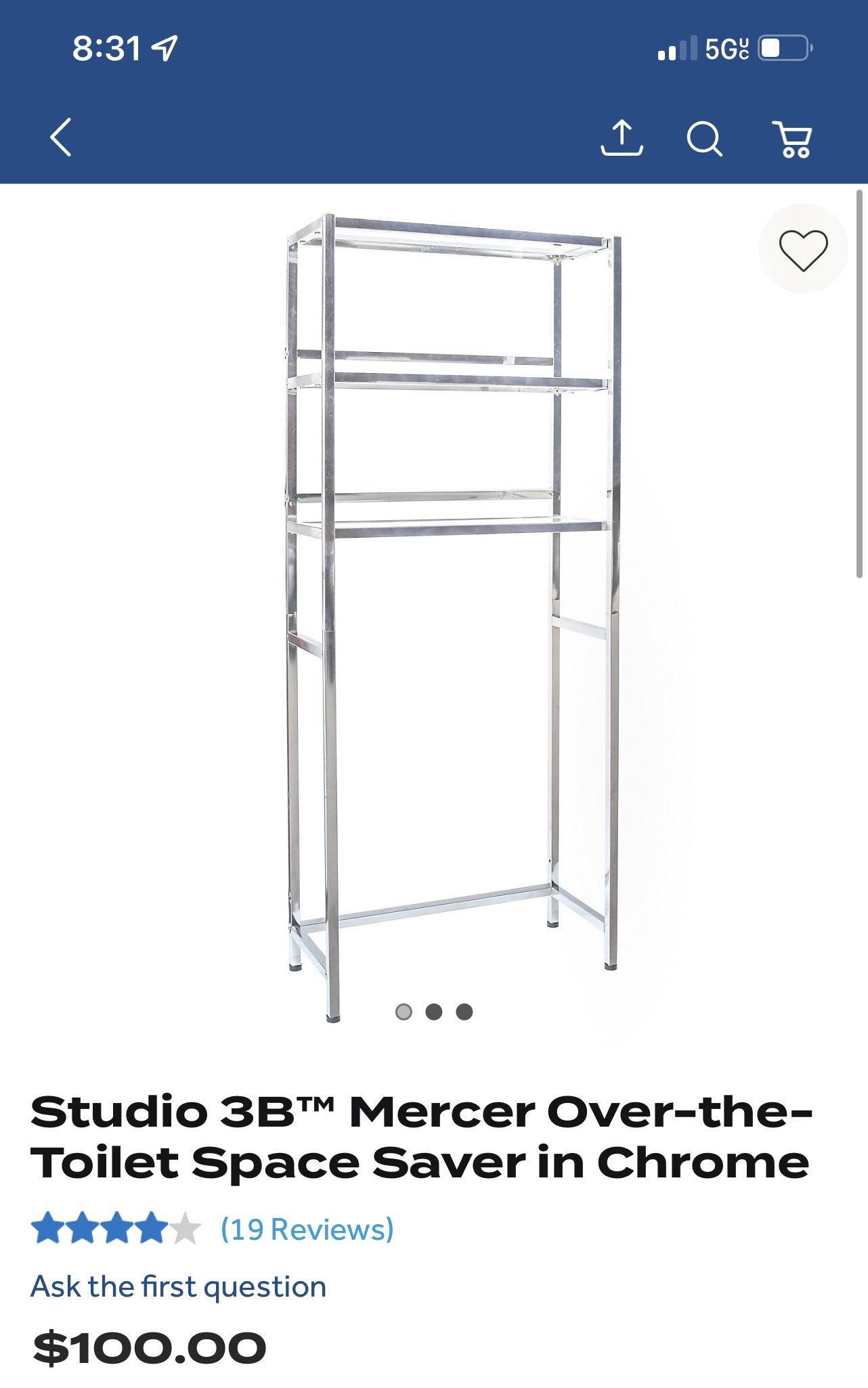 New Studio 3B Mercer Over-the-Toilet Space Saver (Chrome)