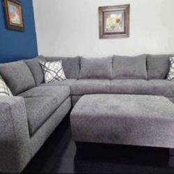 Brand New Artisanal Charcoal Grey 2pc Full Length Sectional (Ottoman Not Included In Price)