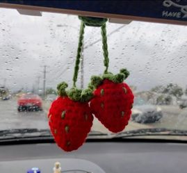Strawberry rearview mirror decor