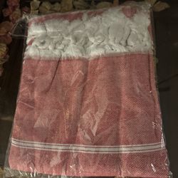 Red and White Striped Throw Blanket with Fringe for Bedroom or Living Room