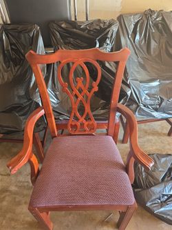 Cherry Wood Armchair with Upholstered Seat and Cherry wood table