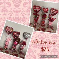 Valentines Vases With Candy and Balloons