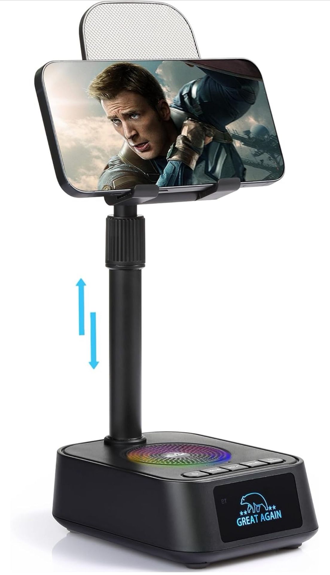 Gifts for Men Women, Phone Stand with Bluetooth Speaker, Birthday Gifts Him Her, Adjustable Height Phone Holder with HD Stereo Sound Fits All Phones &