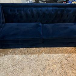 Velvet Blue Couch With Clear Acrylic Legs