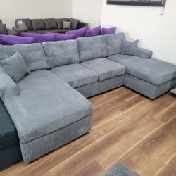 New 4pc Double Chaise Sectional In Dark Grey 
