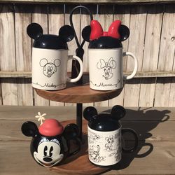 Mickey & Minnie Mouse Mugs with Toppers NEW $10 Each 