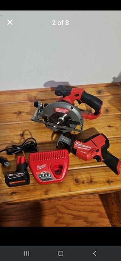 Milwaukee M12 'Fuel' 5 3/8" circular saw, reciprocating saw, battery, charger