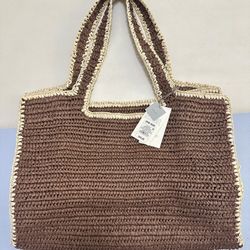 Brand New Packable Brown Woven Straw Tote Bag