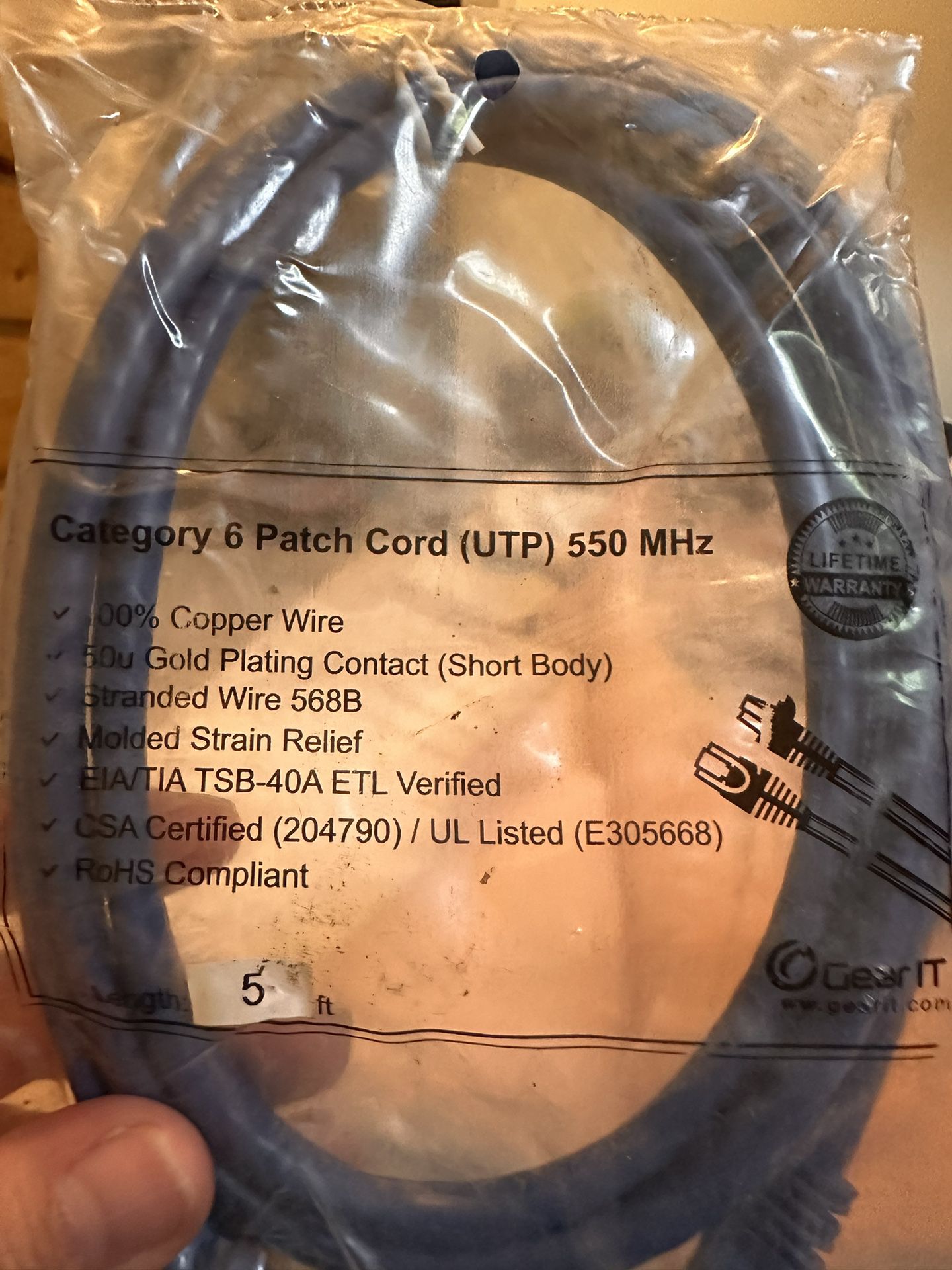 Category 6 Patch Cable 5' Ft