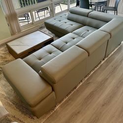 Real Leather Sofa, Gray - New