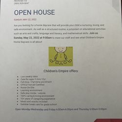 OPEN HOUSE Children’s Empire Home Daycare