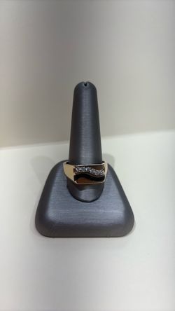 Gold-Tone Ring with Black Enamel and Stones