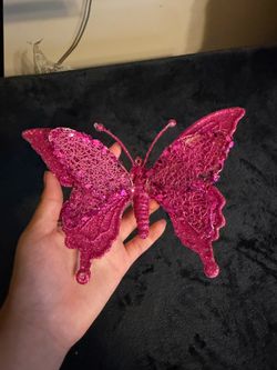 Glittery Butterfly Decor - Hot Pink