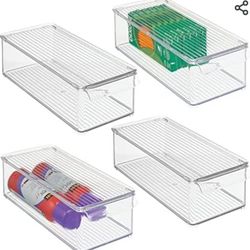 mDesign Small Stackable Plastic Storage Bin Box with Lid and Handle