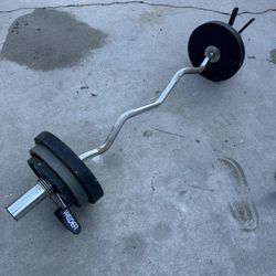 ez grip olympic barbell with 81lbs of weights gym excercise equipment
