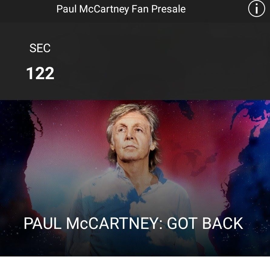 Paul McCaartney GOT BACK Tour, 2 Tix, September 29th Palm Desert. Scripture Arena