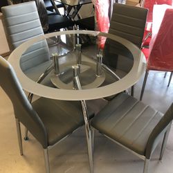 New Round Dining Table With 4 Chairs Grey 