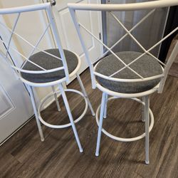2 White Metal Bar Stools