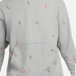 NIKE AIR JORDAN JUMPMAN RETRO 8 BIT MEN'S PULLOVER HOODIE SWEATER THICK HEAVYWEIGHT SIZE LARGE GREY JORDAN PRINT ALL OVER BRAND NEW WITH TAGS .