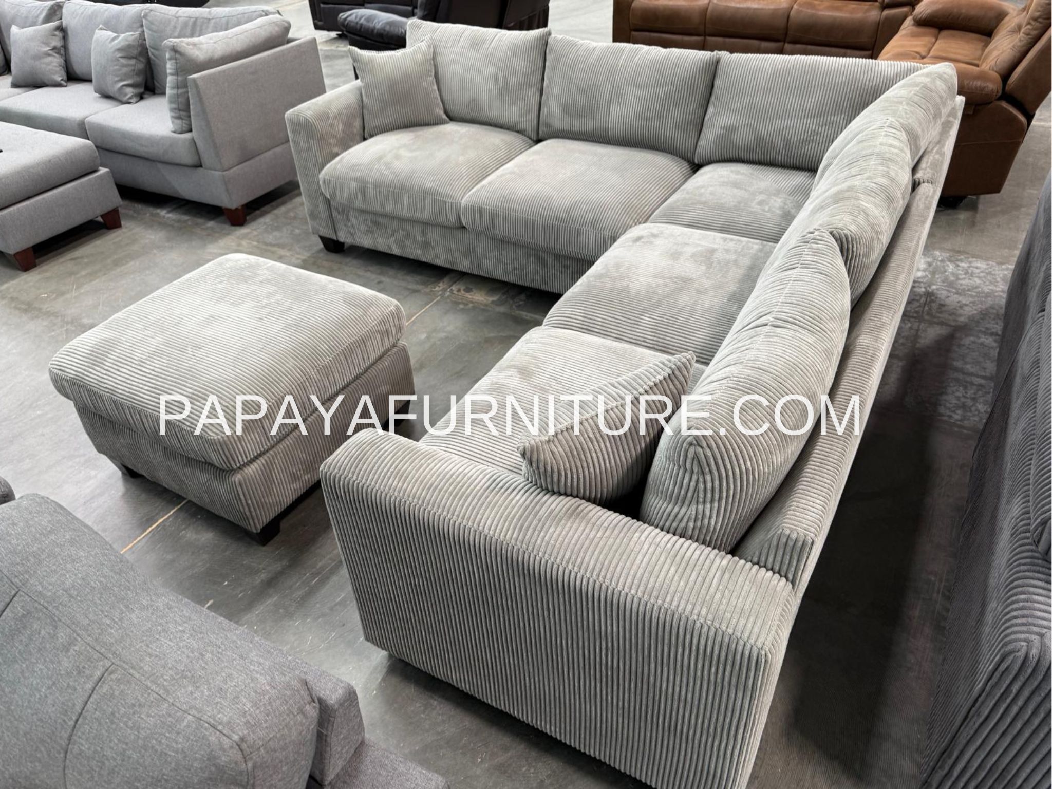 Easy Financing Available! Light Grey Sectional Sofa And Ottoman, Sectionals, Sofa, Couch, Grey Couch, Grey Sofa, L-Shaped Sofa, Plush Sectional Couch,