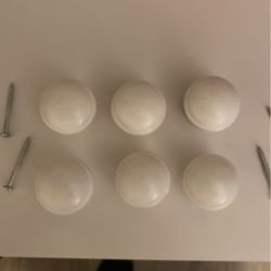 6 Six White Desk Drawer Pull Knobs Handles