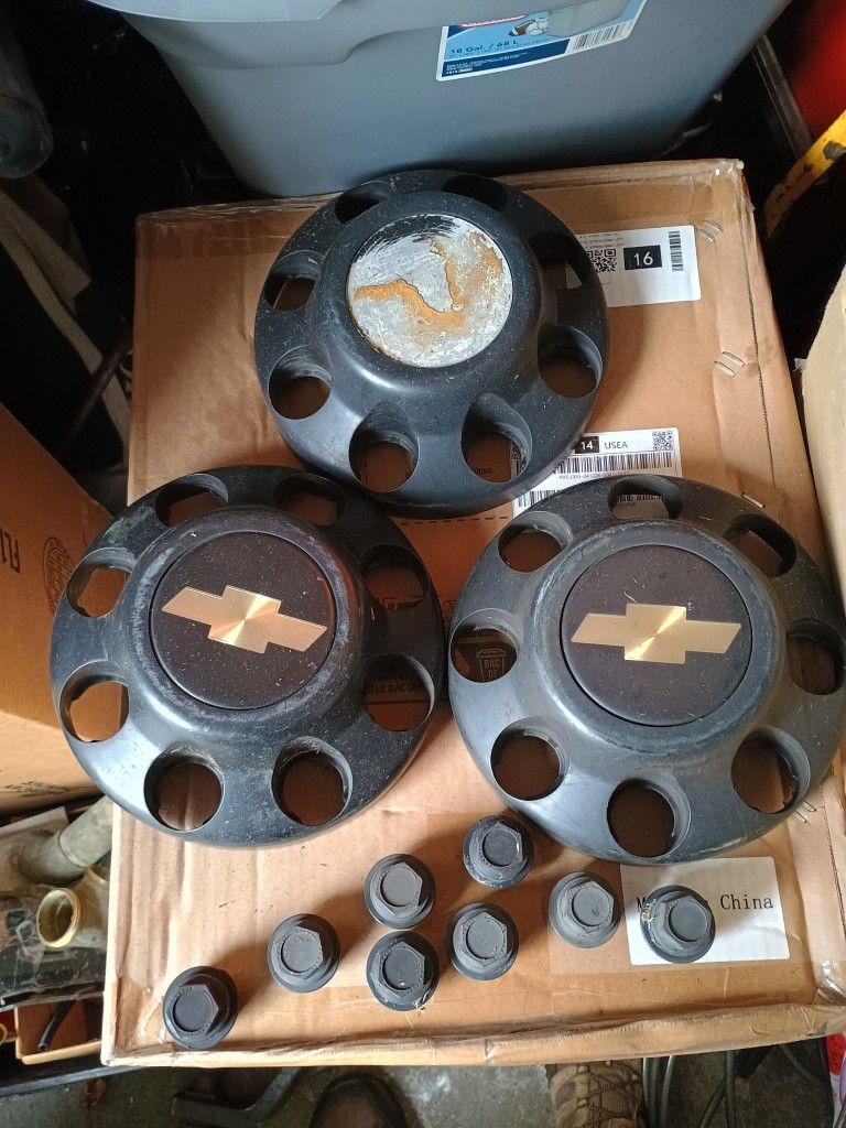 3 - 8 Lug Chevy Center Caps With 8 Lug Nut Covers
