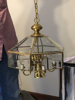Brass and glass swag ceiling light