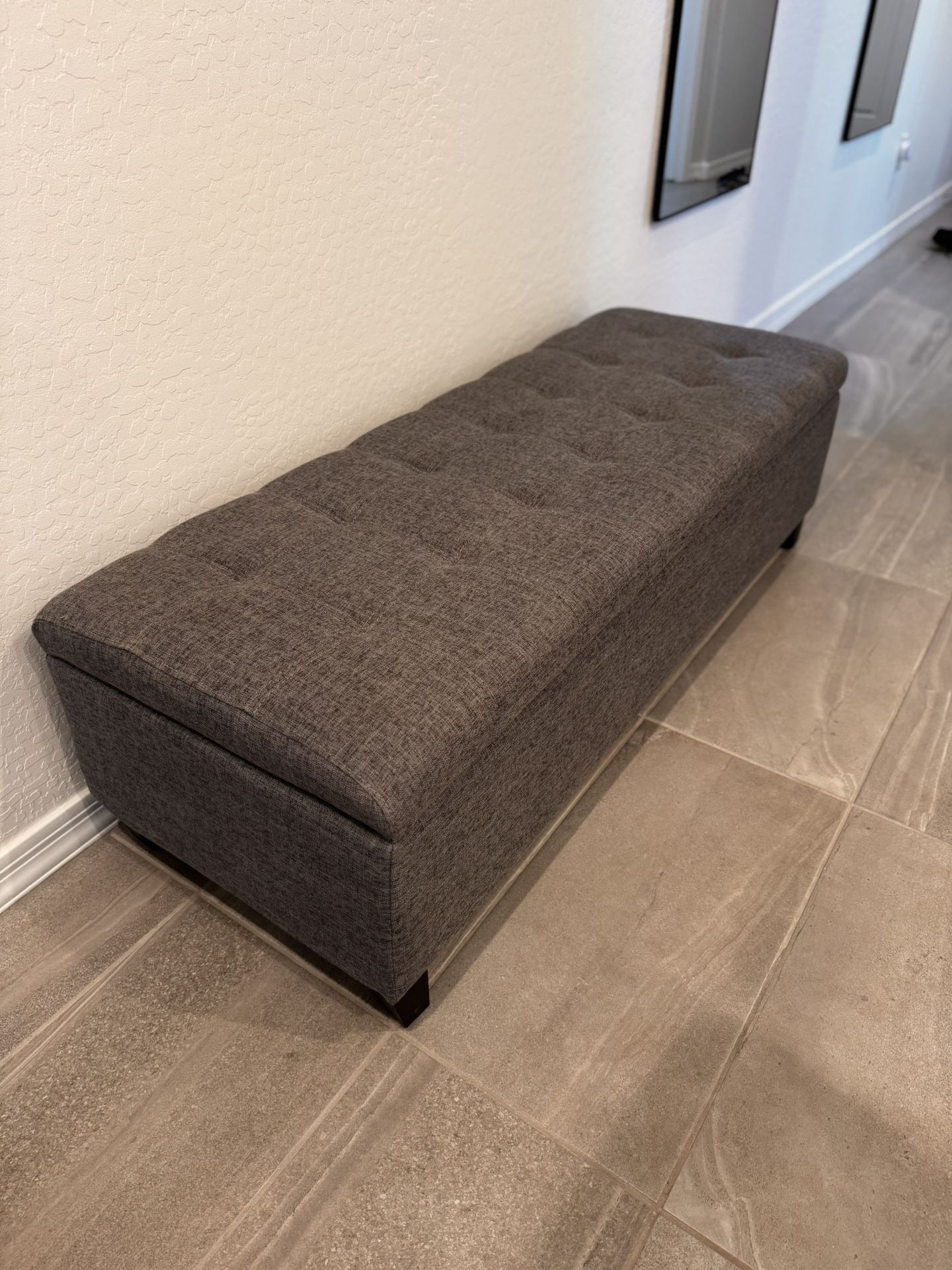 Large Gray Tufted Storage Bench Ottoman