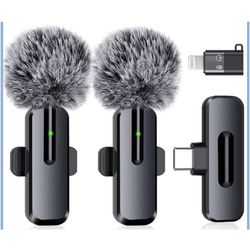 Wireless Mini Microphone for iPhone, Android - 2 Pack Lavalier Microphone for Video Recording, 2 In 1 Noise Reduction Lapel Mic for Ipad, Clip-on Mini