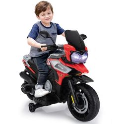 Ride on ATV 12-Volt Ride On Motorcycle Electric Dirt Bike for Kids with Training Wheels/Music Player/Headlights Red, NEW 