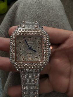 Iced Out Cartier Santos-Style Watch Arabic Numerals