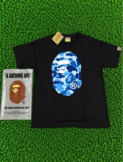 Black BAPE shirt with Blue ABC Camo Milo  on the front