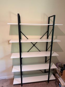 Modern 5 Tier Bookshelf / Display Shelf White & Black Metal