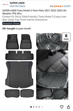 Tesla Model 3 All-Weather Floor Mats (6-Piece Set) 2021-2023