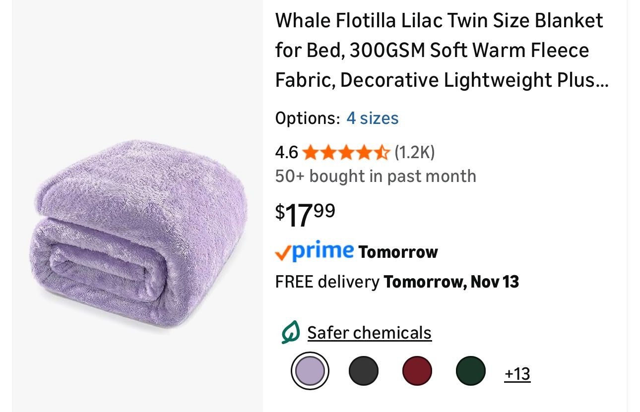 New Whale Flotilla Lilac or Royal Blue Twin Size Fleece Blanket