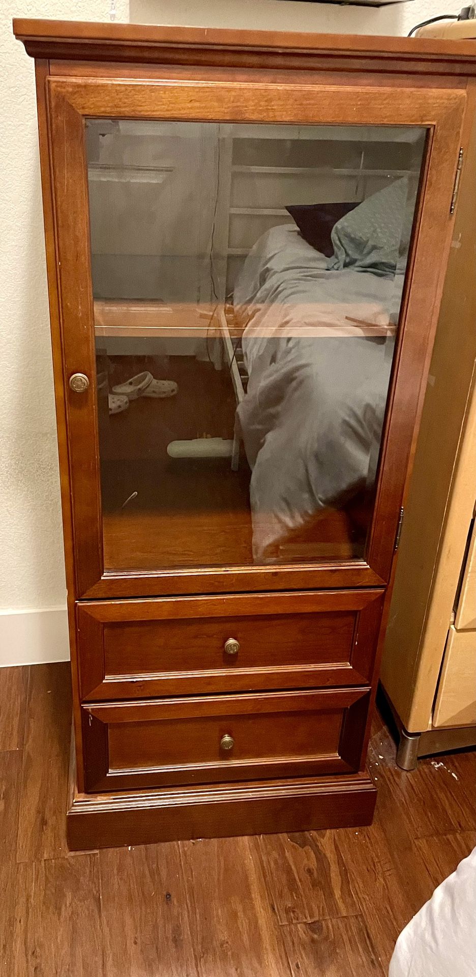 Brown/ Cherry  Cabinet, Closed, Armoire, Hutch, BookStand, Shelf, Cupboard, Dresser, Furniture, Bookshelf, Book Storage, With Glass Door