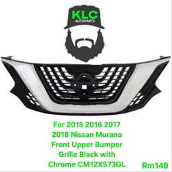 For 2015 2016 2017 2018 Nissan Murano Front Upper Bumper Grille Black with Chrome CM12XS73GL