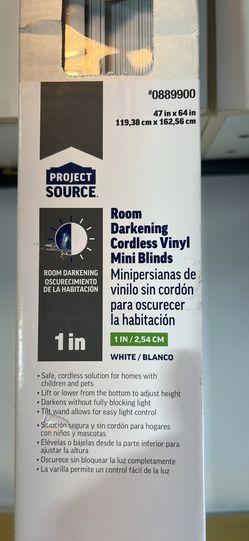 Room Darkening Cordless Vinyl, Mini Blinds, 1 Inch 47” X 64” White