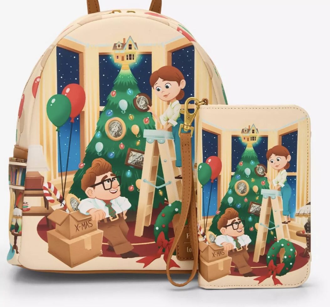 Loungefly Up Pixar Carl And Ellie Christmas Holiday Backpack and Wallet Set