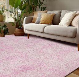 9x12 Area Rugs, Tie-Dyed White Pink Rugs for Living Room Bedroom Large Shag Fluffy Soft Shaggy, Non-Slip Thick Plush Carpet for Kids Girls and Boys