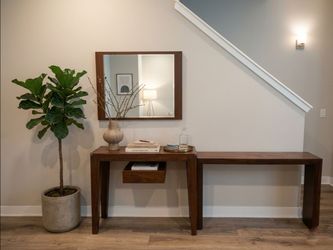 High-End Solid Wood Walnut Console table & Matching Mirror Set (3-Piece)
